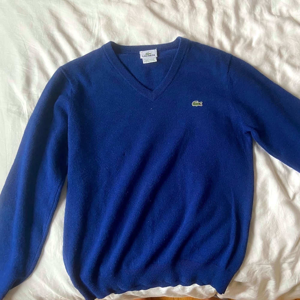 Vintage Navy Blue Lacoste V-Neck Sweater Size 3
